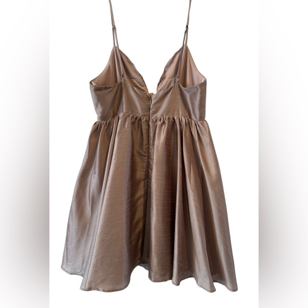 Aakaa Champagne Babydoll Dress with Bow Accent - Picture 3 of 8